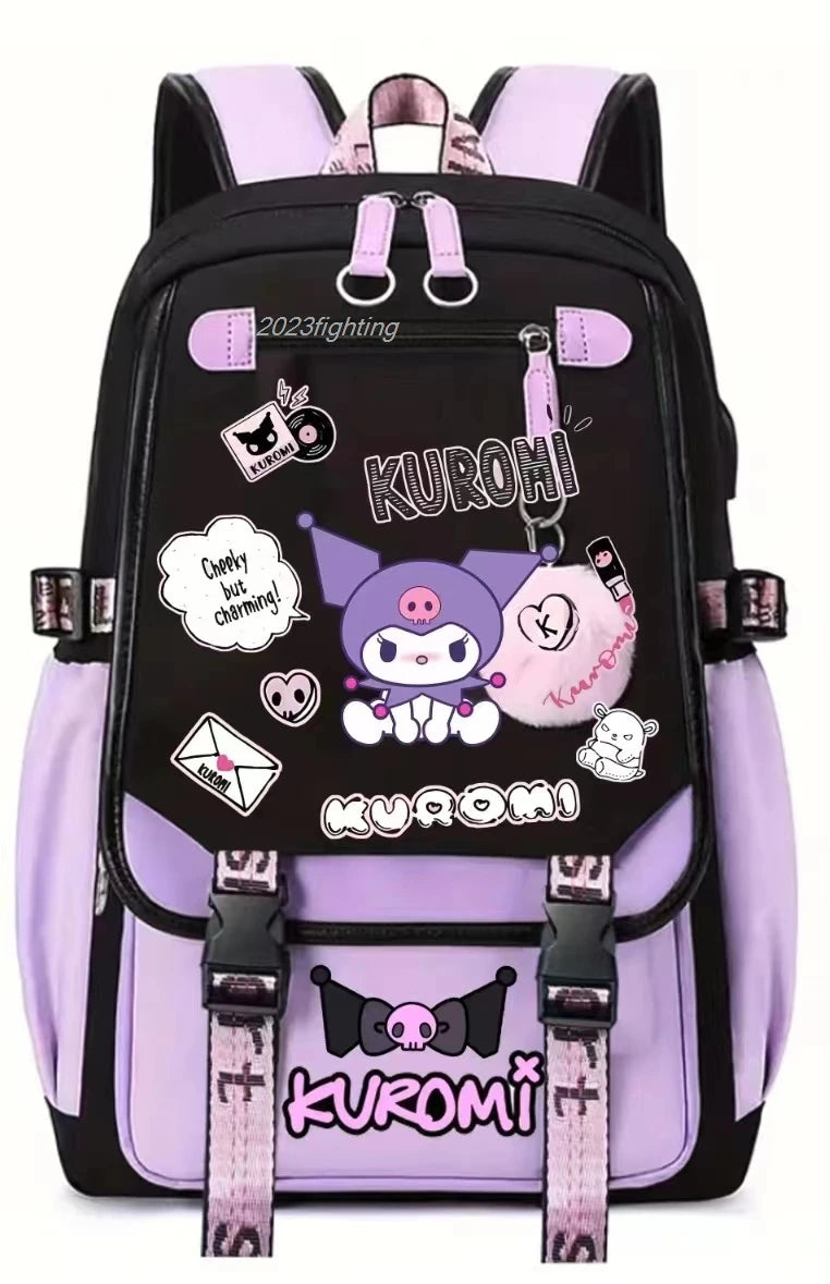 Lovely Kuromi Melody Backpacks Cosplay Unisex Students School Bag Patchwork Cartoon Bookbag Laptop Travel Outdoor Mochilas