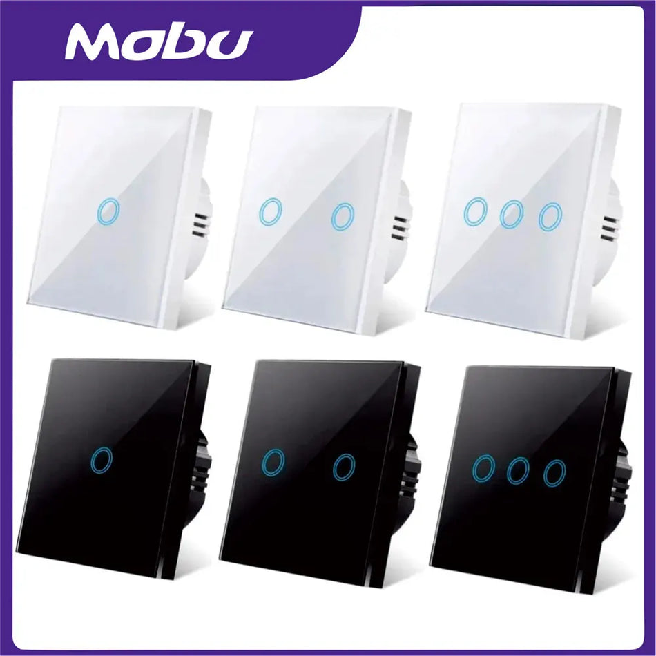 mobu EU Touch Switch LED Crystal Glass Panel Wall Lamp Light Switch 1/2/3 Gang AC100-240V LED Sensor Switches Interruttore