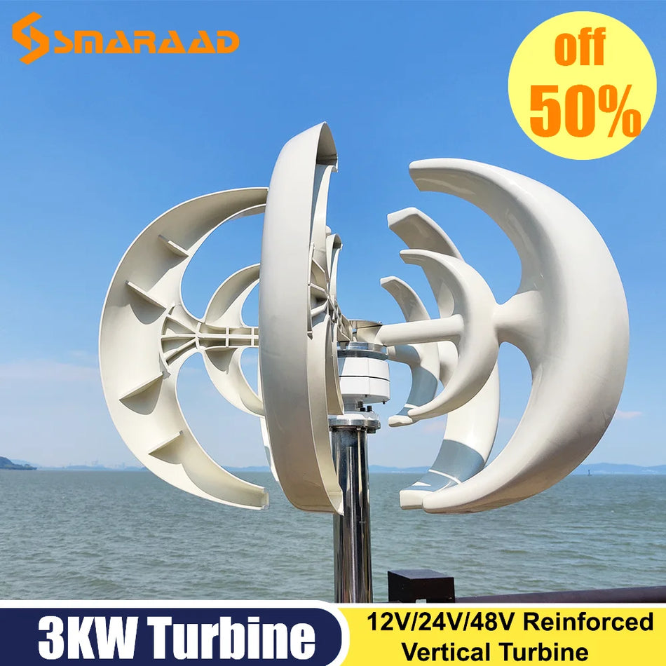 SMARAAD 3000W Vertical Wind Turbine for Home Use - Low Noise, High Efficiency