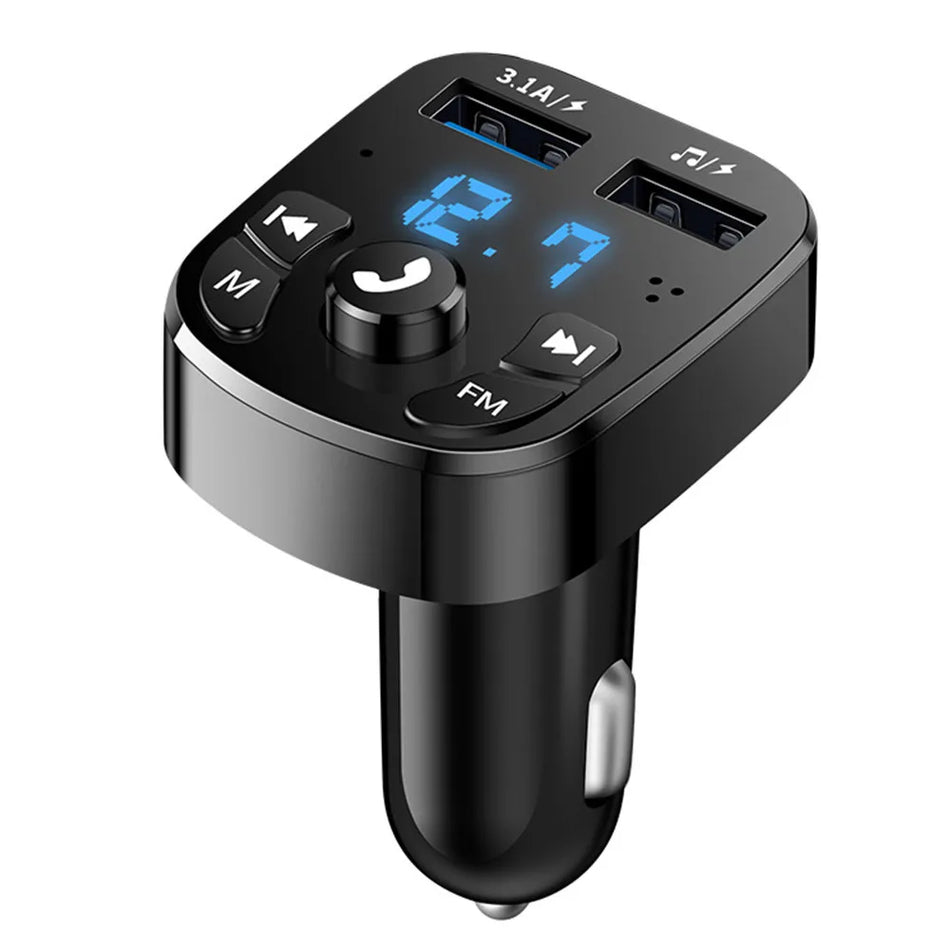 Car Bluetooth 5.0 FM Transmitter with Dual USB Charger & Hands-Free Calls