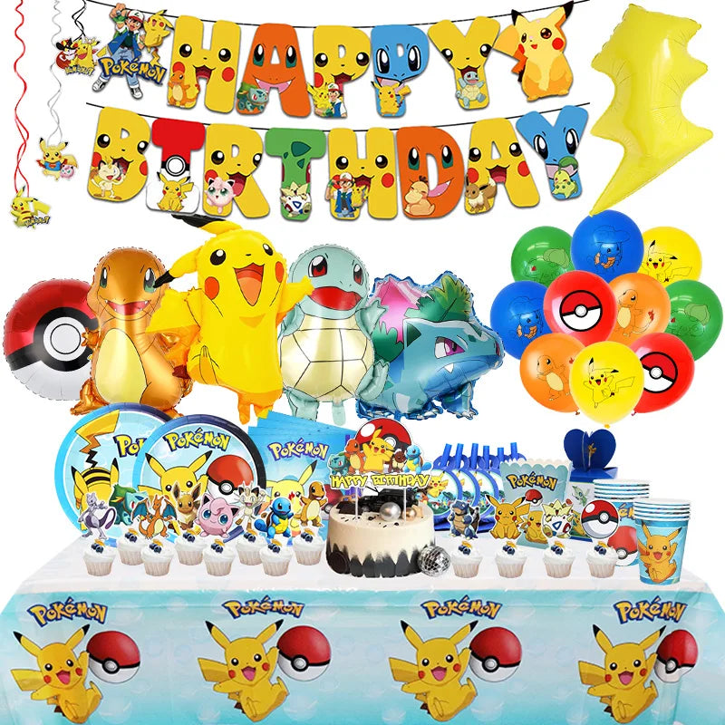 Pokemon Birthday Party Dekoration Neues Lightning Pikachu Ballon für Kids Event liefert Einweggeschirr Banner Hintergrund