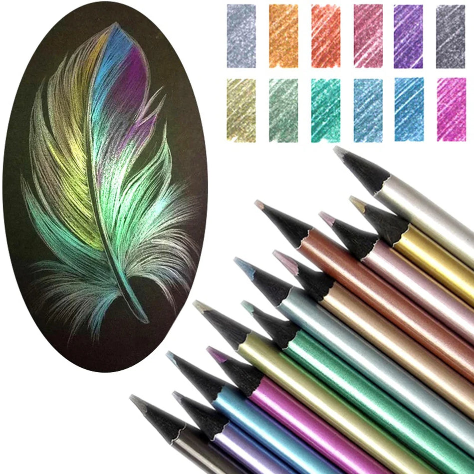 Metallic Coloured Drawing Pencils Set - 12 Colors - Cyprus