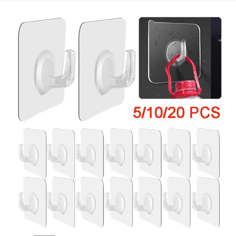 🔵 5/10/20Pcs Self-adhesive hook Transparent door wall hook child heavy load rack Kitchen bathroom towel key rack Sticky hook