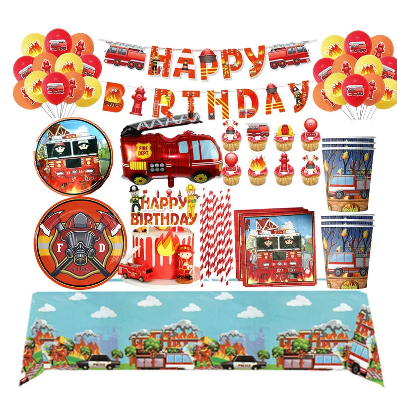 🔵 Fireman Birthday Party Decoration Set - Cyprus