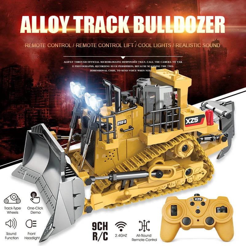 Bigshu 1:24 9Ch Fernbedienung Bulldozer -LKW mit Schaufel- und Baggerfunktionen