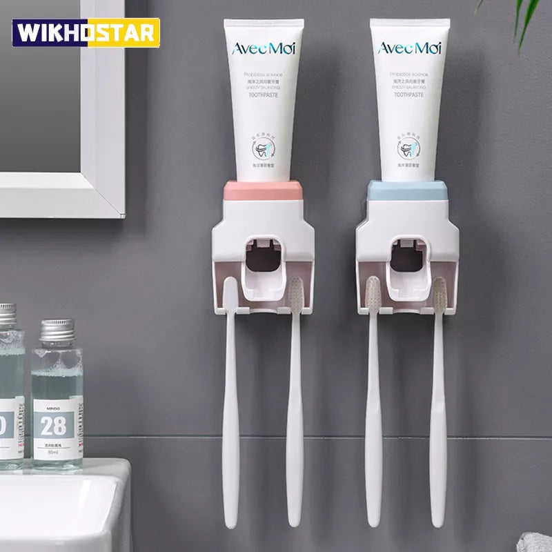 WIKHOSTAR Creative Lazy Automatic Toothpaste Dispenser Toothpaste Squeezer Toothbrush Holder Bathroom Accessories Storage Rack