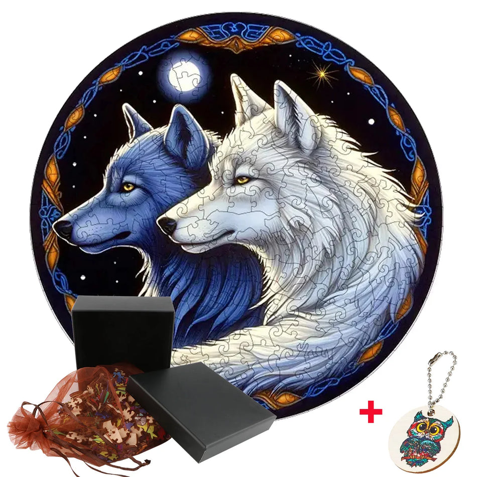 DIY Wooden Jigsaw Puzzle Wolf Animal Puzzles Board Set For Adults Kids Educational Toys For Children Xmas Gifts Home Decor