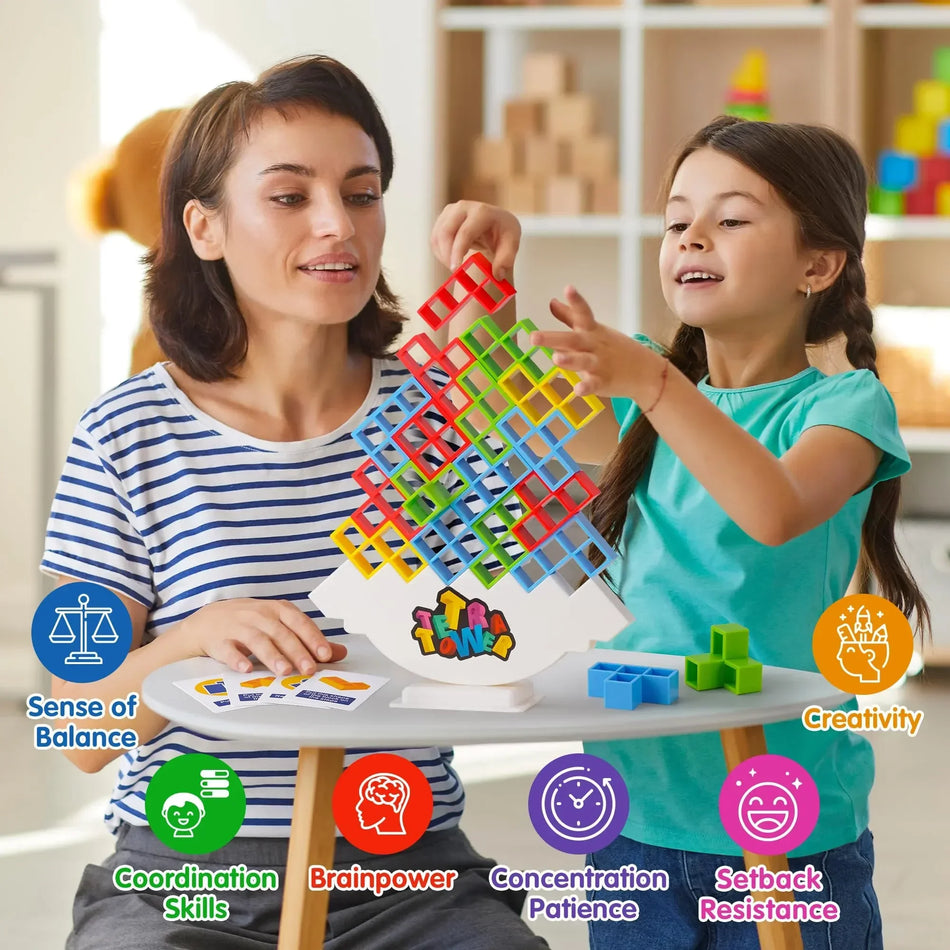 48 Blocks Baustein Ziegelspielzeug Balance gestapelt Tetra Tower Game Swing High Russian Building Blocks Stack Kid Desktop Spielzeug