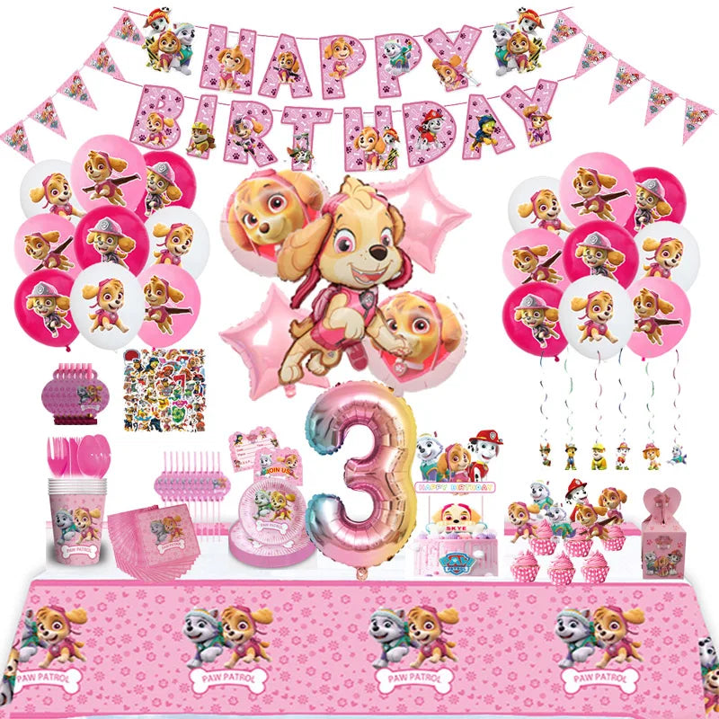 🔵 Paw Patrol Pink Birthday Skye Party Tableware Set - Cyprus