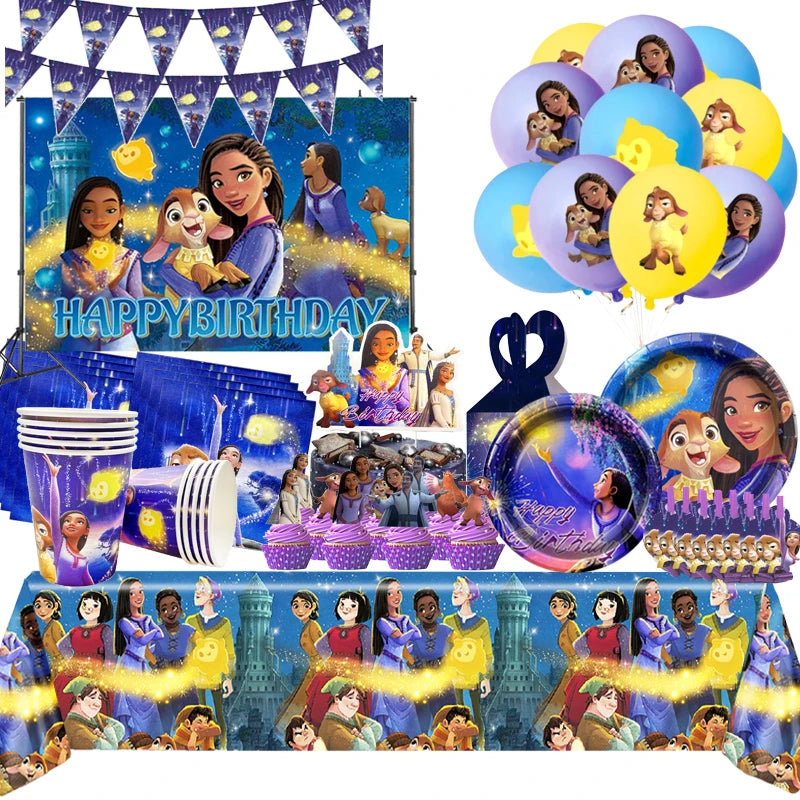 🔵 Disney Wish Asha Birthday Party Decorations Full Set Princess Balloons Tablecloths Cups Plates - Cyprus