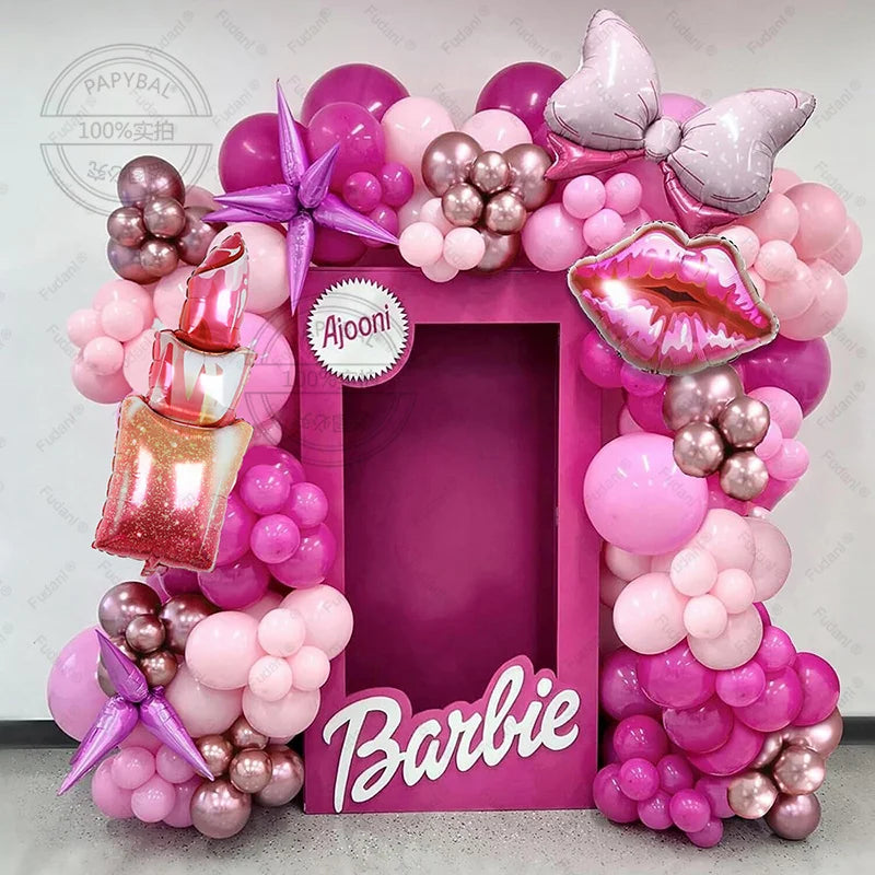 🔵 Miniso 186pcs Barbie Prenses Tema Folyo Balonlar Arch Garland Kit - Kıbrıs