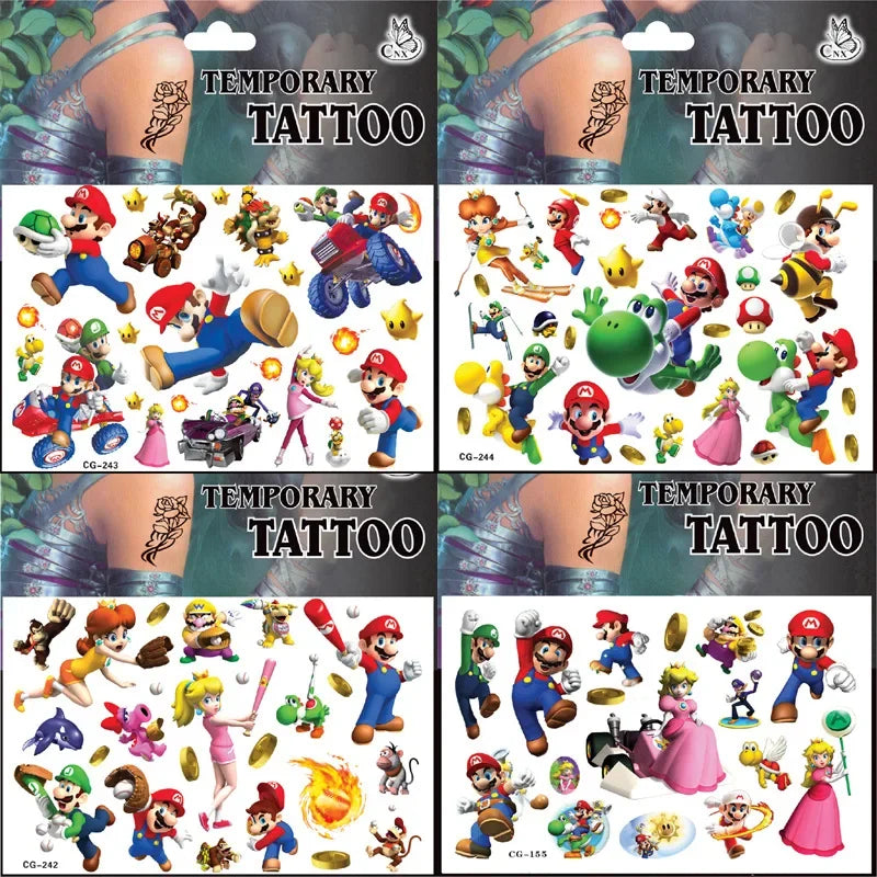 🔵 Super Mario Tattoo Stickers & Decals Birthday Party Supplies - Cyprus