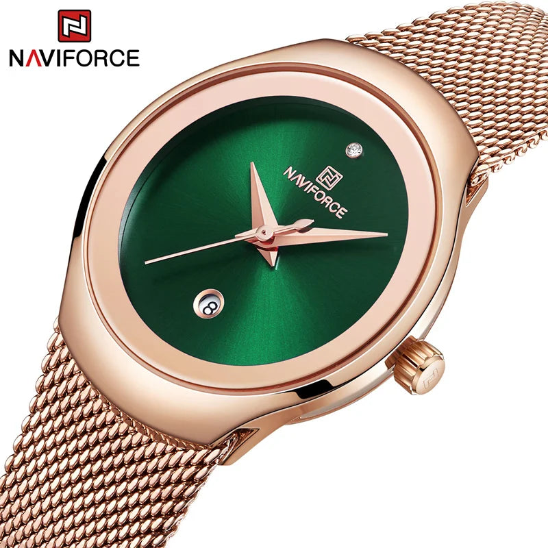 Naviforce 2022 Γυναίκες Παρακολούθηση πολυτελείας Rose Gold Ultra Thin Ladies Watch Luxury Αδιάβροχο χαλαζία Wristwatch Γυναίκα Relogio Feminino