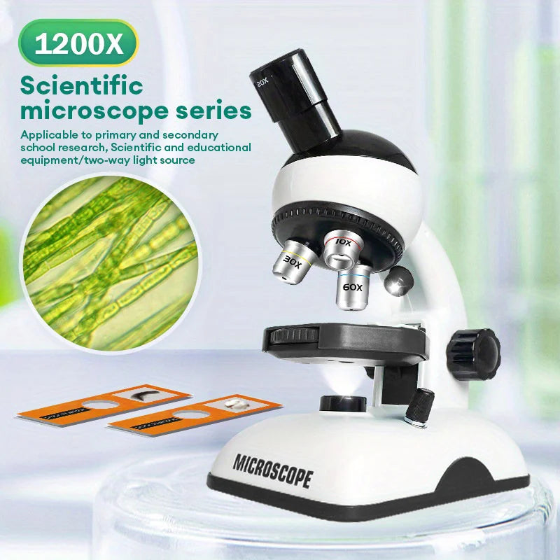 1200X Kids Optical Bidirectional Light Microscope Toy Kit Scientific Experiment Children STEM Educational Toy Boy Christmas Gift