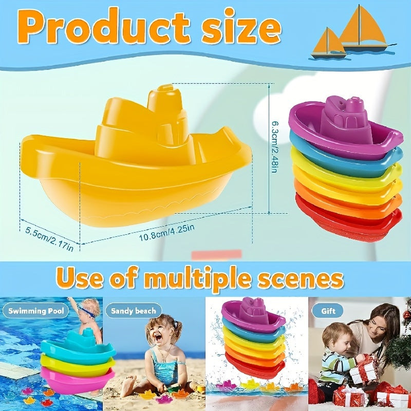 6pcs Durable Plastic Stacking Boat Set - Fun Bathroom Toy - Cyprus