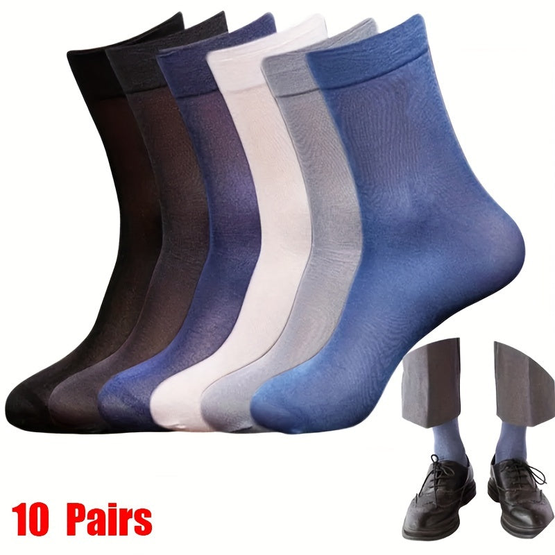 Men's Solid Color Anti Odor & Sweat Absorption Thin Crew Socks - Comfy & Breathable - Spring And Summer - Cyprus