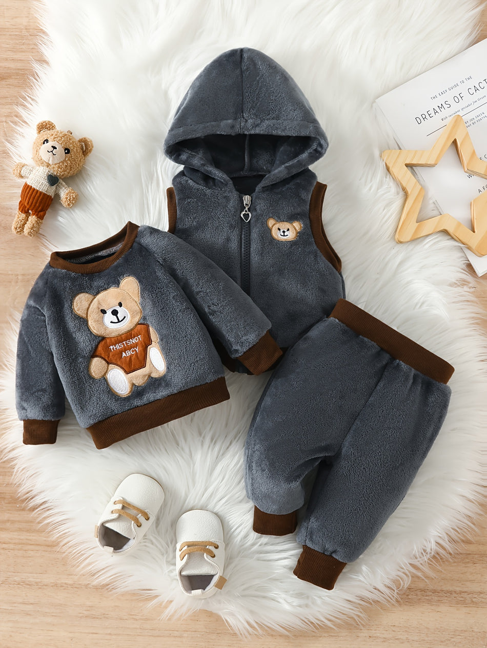 Baby Boy's Bear Sticked Fleece Outfit Set - Zypern