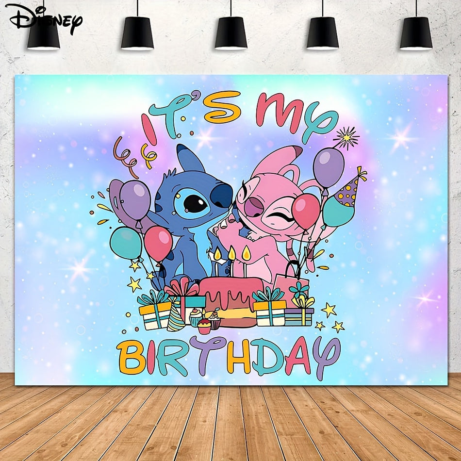 🔵 Cute Cartoon Stitch Background Cloth - Birthday Party Photo Background