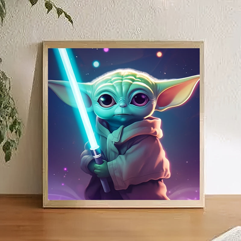 Yoda С картиной с бриллиантовым арт -картином с ручным мечом - DIY 5D Round Diamond - 30x30 см/11,81x11.81in - Кипр