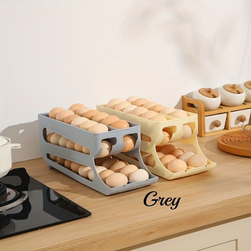 Automatic Rolling Double Row Egg Storage Box for Kitchen Organisation