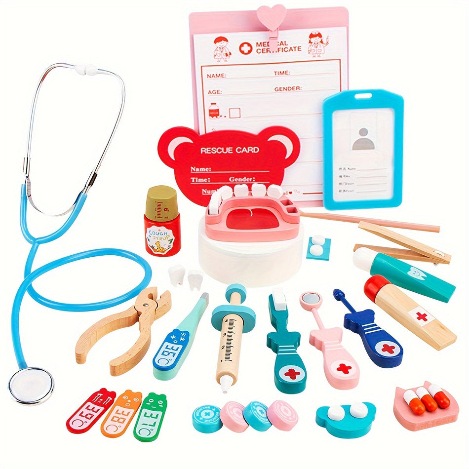 23-Piece Wooden Doctor Kit for Kids – Educational Medical Toy Set, Ages 3-6 - Cyprus