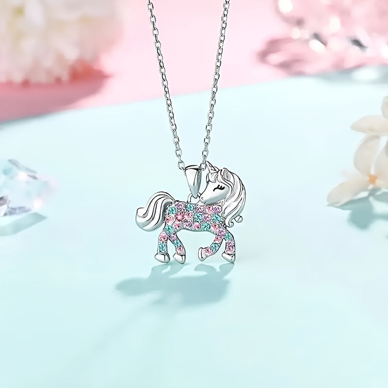 Unicorn Pendant Necklace with Colored Artificial Diamond - Cyprus