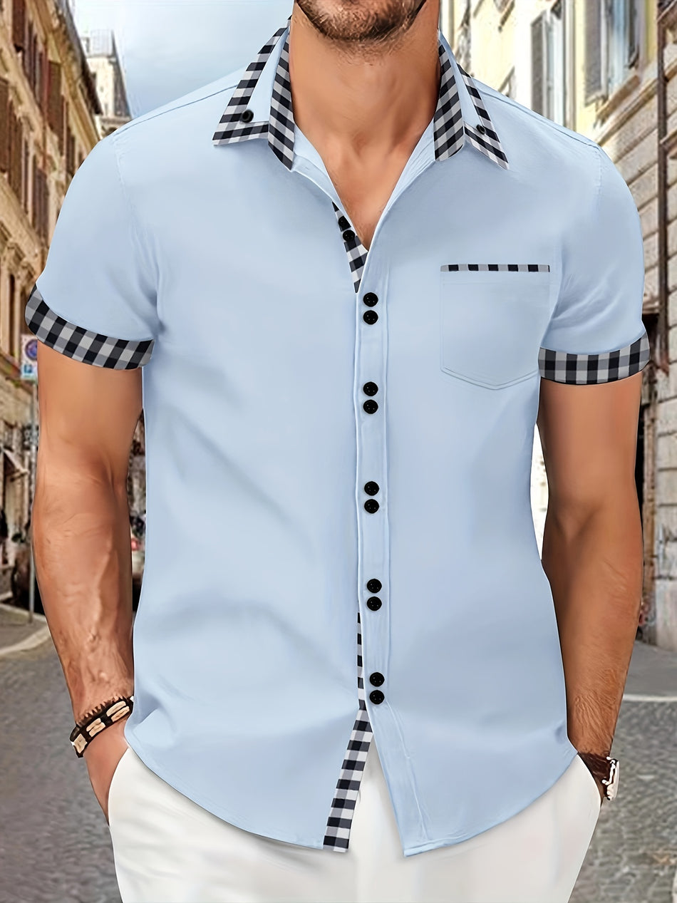 Short Sleeve Plaid Lapel Shirt - Perfect for Summer Outdoors - Cyprus