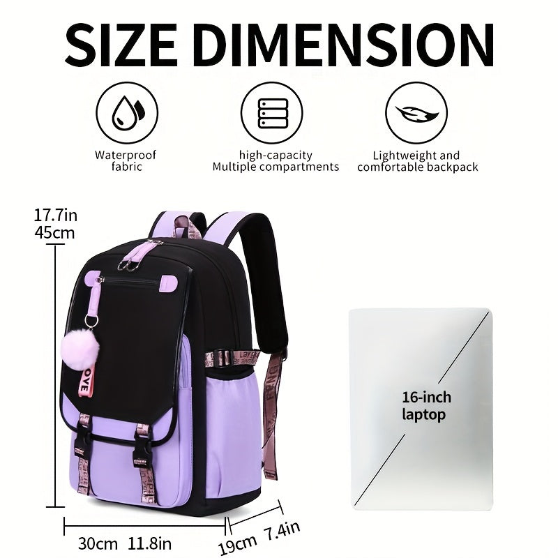 High School Casual Schoolbag Backpack - Dark Purple Waterproof Nylon - Cyprus