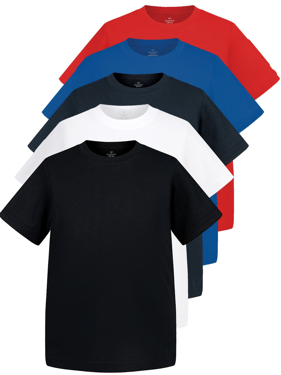 5PC Kid's Boys T-Shirts Combed Cotton Pre-shrunk Jersey With Superb Treatment Plain Color