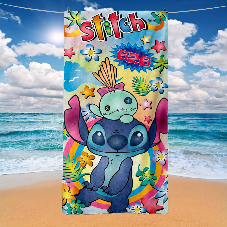 Disney Stitch Quick-Dry Beach Towel - Soft, Durable Polyester, Perfect For Beach, Gym, Spa, Yoga & Travel