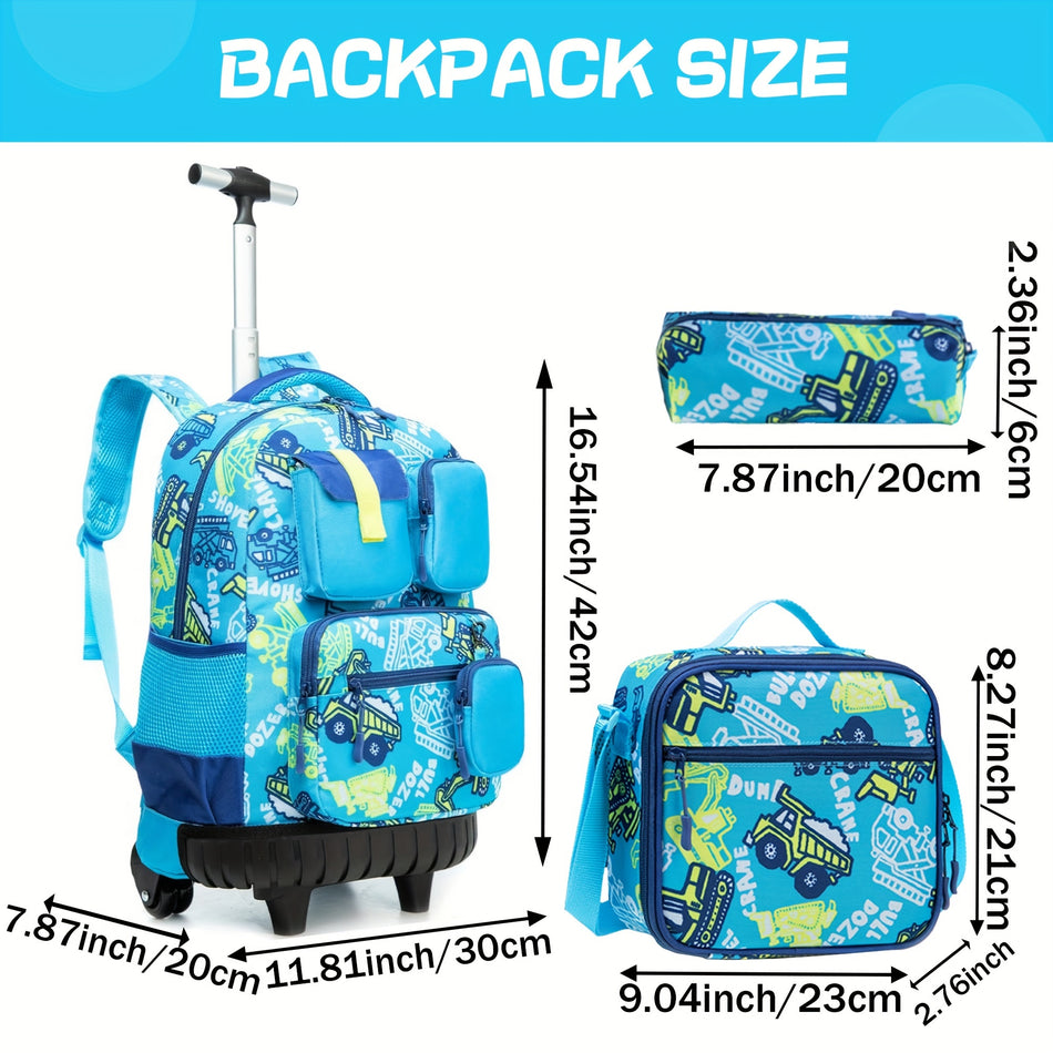 Kids Nylon Rolling Backpack with Telescopic Handle - Cyprus