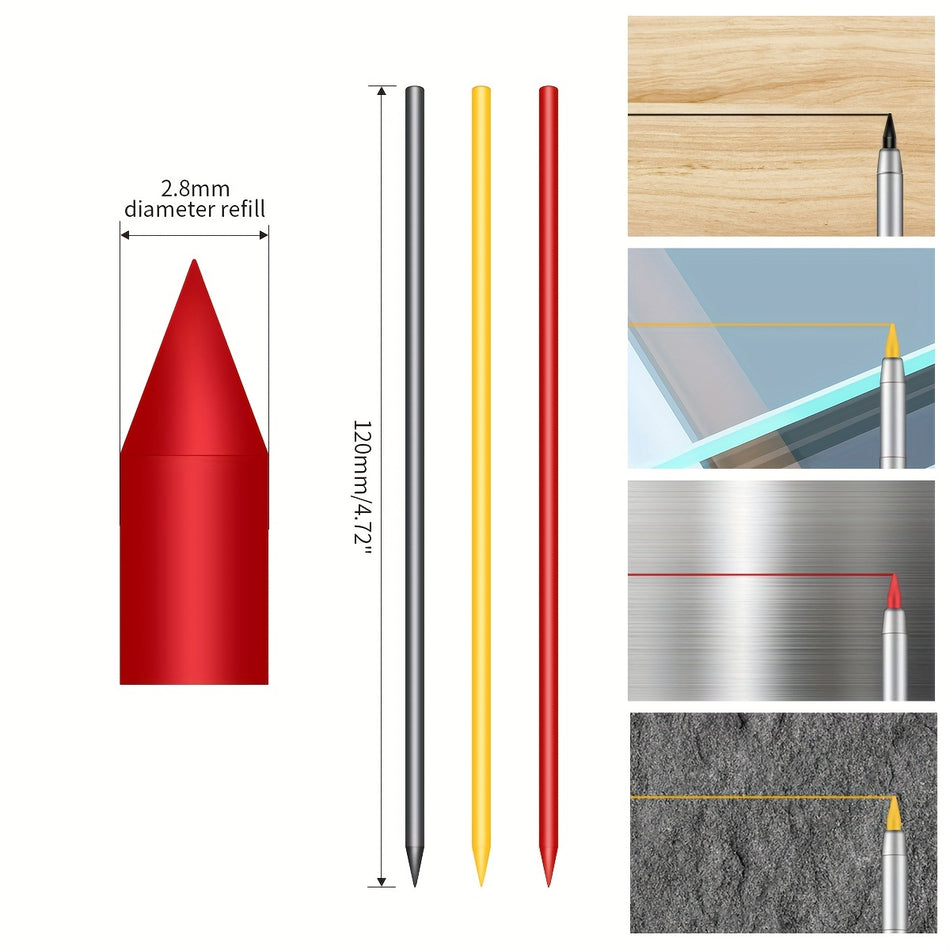 1set Solid Carpenter Pencil With Refill Lead And Built-in Sharpener For Deep Hole Mechanical Pencil Scribing Marking Woodworking Tool