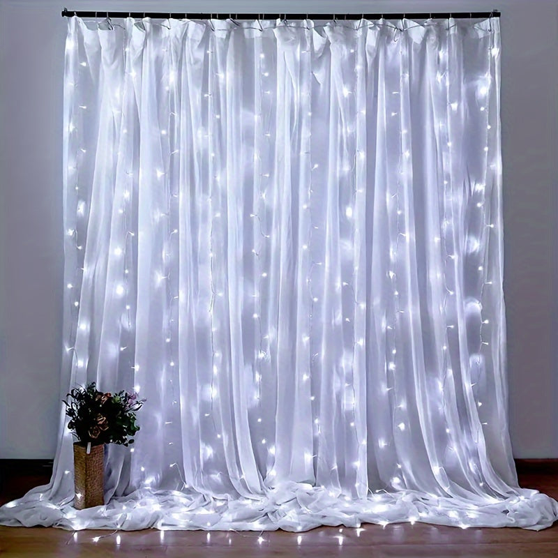 Lumières de rideaux de fée USB avec télécommande - 8 modes, LED blanche chaude pour décoration