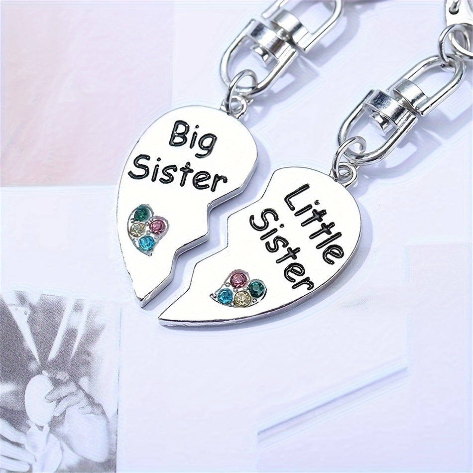 2pcs/set Big Sister Little Sister Keychains, Love Heart Shaped Key Chains, Zinc Alloy Couples Party Jewelry Accessories, Birthday Party Gift