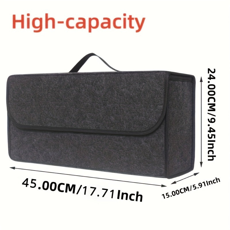 1Pc Foldable Felt Car Trunk Organizer - Portable Storage Box For Interior Tidying, Durable Polyester Material