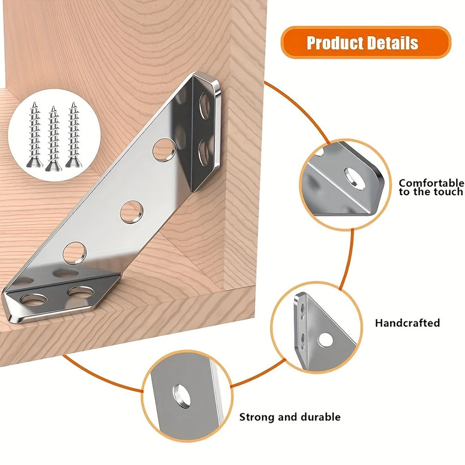 10/20pcs Evrensel Paslanmaz Çelik Mobilya Köşe Konnektörü - Yeni Paslanmaz Çelik Açılı Köşe Parantez, Çok Fonksiyonlu Üçgen Köşe Brace Metal Ahşap Çerçeve İçin Ağır Dergi Köşe Parantezleri