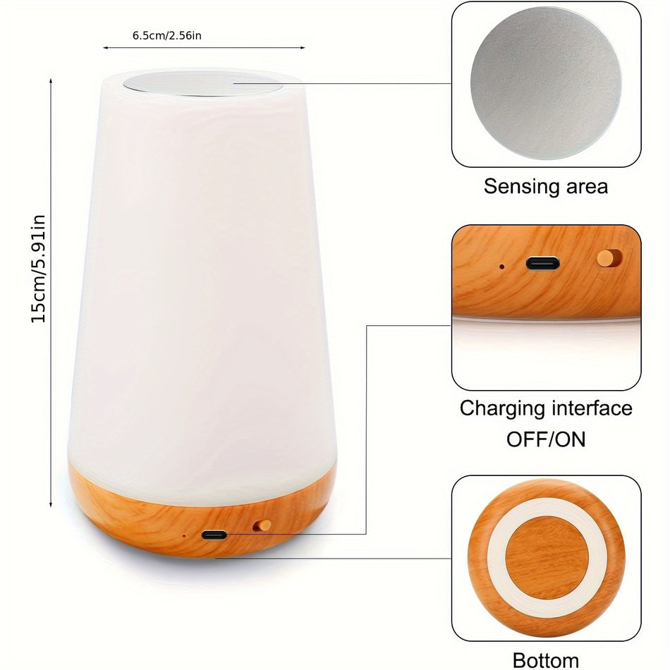 Touch Bedside Lamp: 5 Brightness Levels, 13 RGB Colors, USB Rechargeable - Cyprus