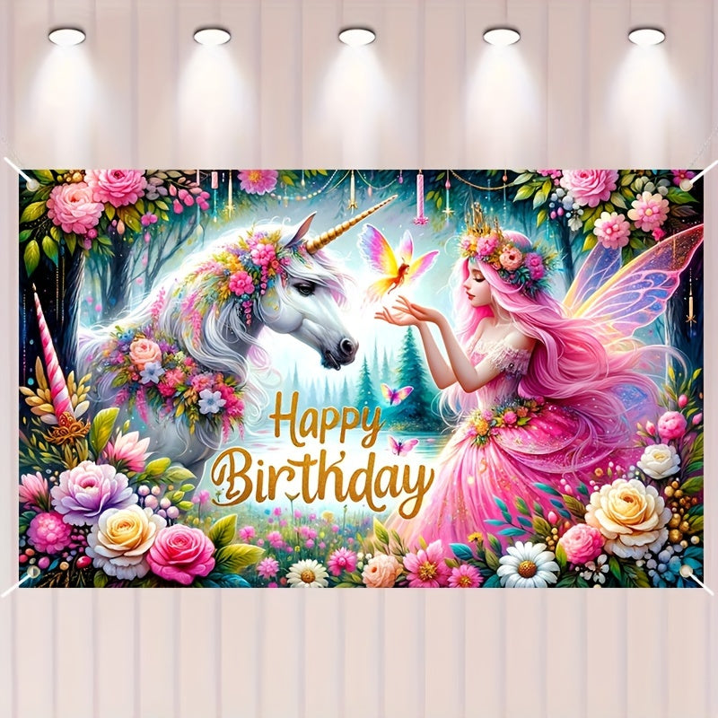 🔵 Elf Prenses Doğum Günü Partisi Banner Fotoğraf Arka Plan bezi - Kıbrıs