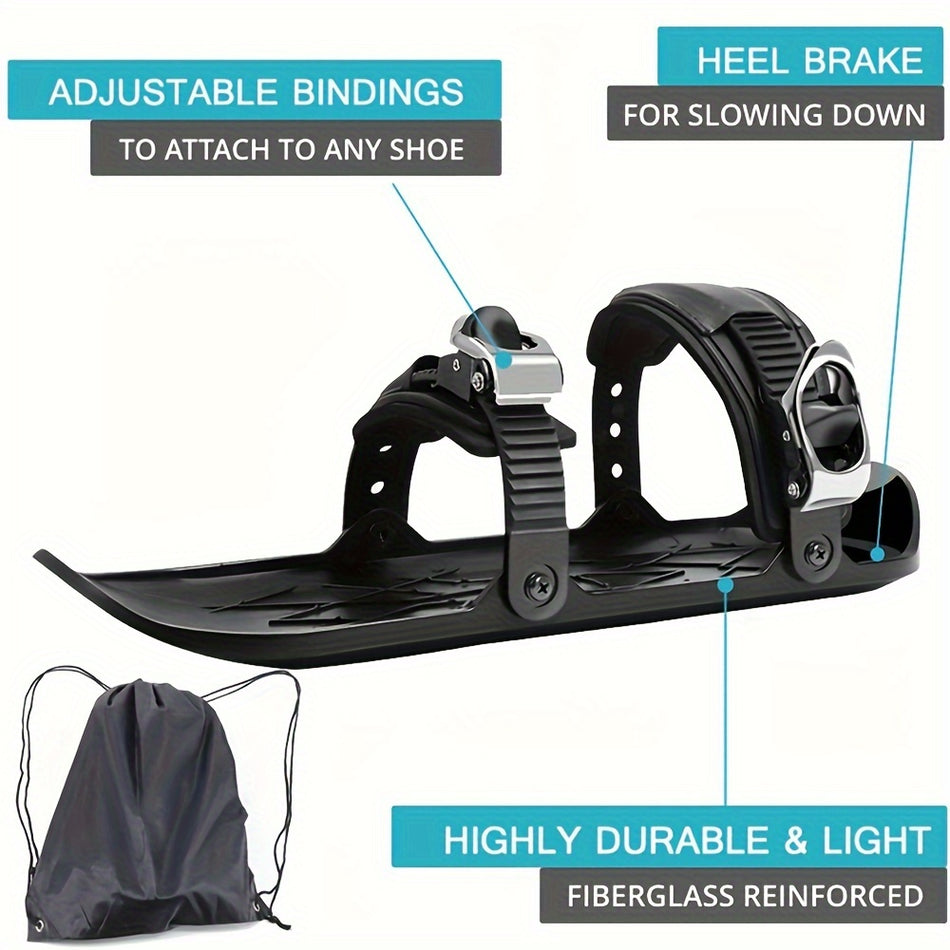 Youngsters' Mini Ski Skates - Black ABS, Asymmetrical Design for Boys & Girls, Perfect for Outdoor Snow Sports