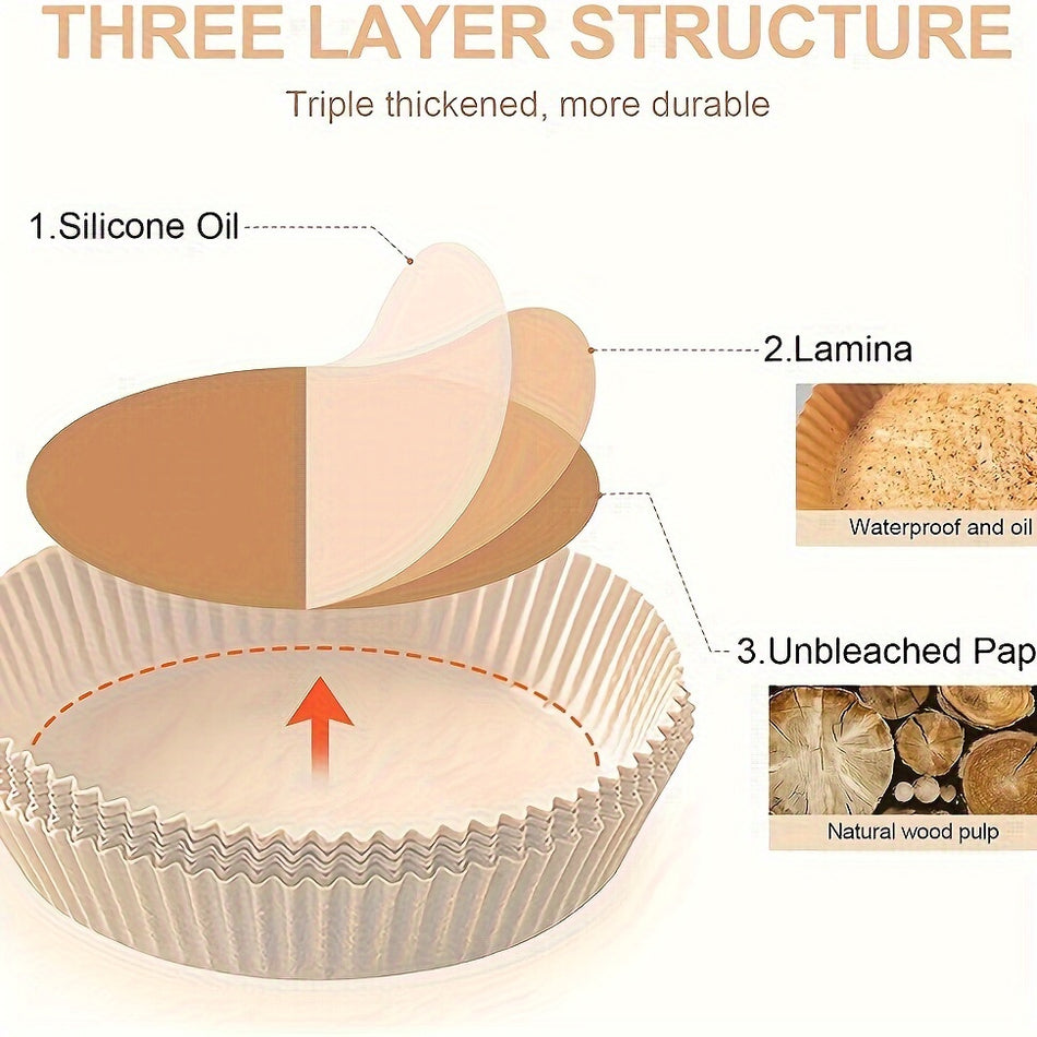 50pcs Air Fritöz Yuvarlak Kağıt Astarları, 16.0cm, Ağarsız yapışmaz yağ geçirmez parşömen kağıdı-Kıbrıs