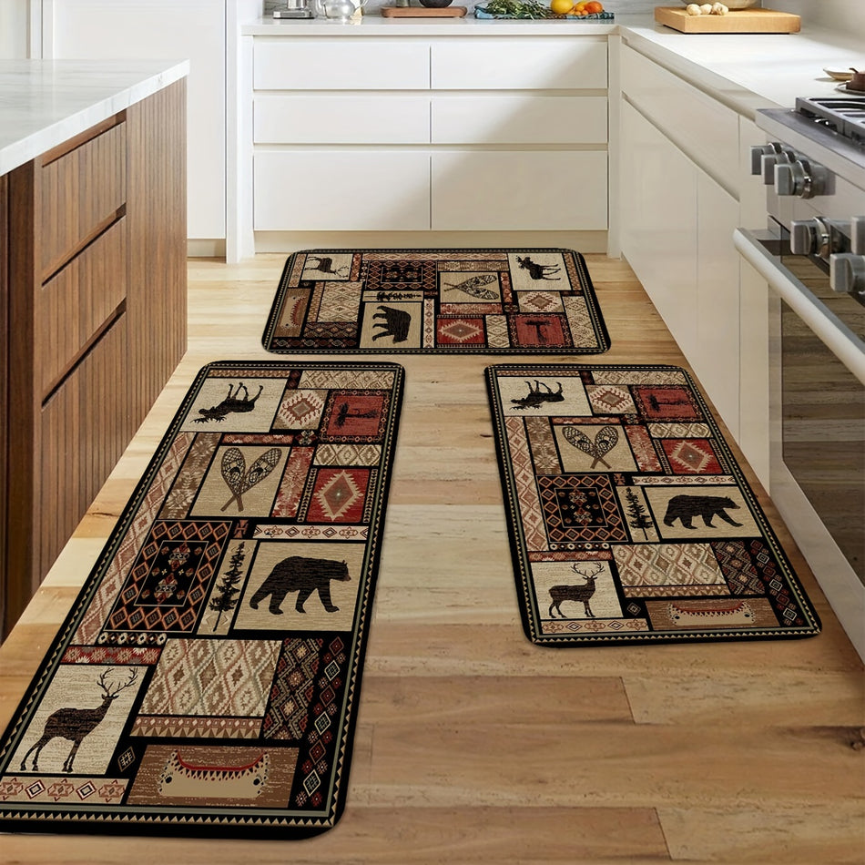 Vintage Rustic Cabin Black Bear Pattern Kitchen Floor Mat - Cyprus