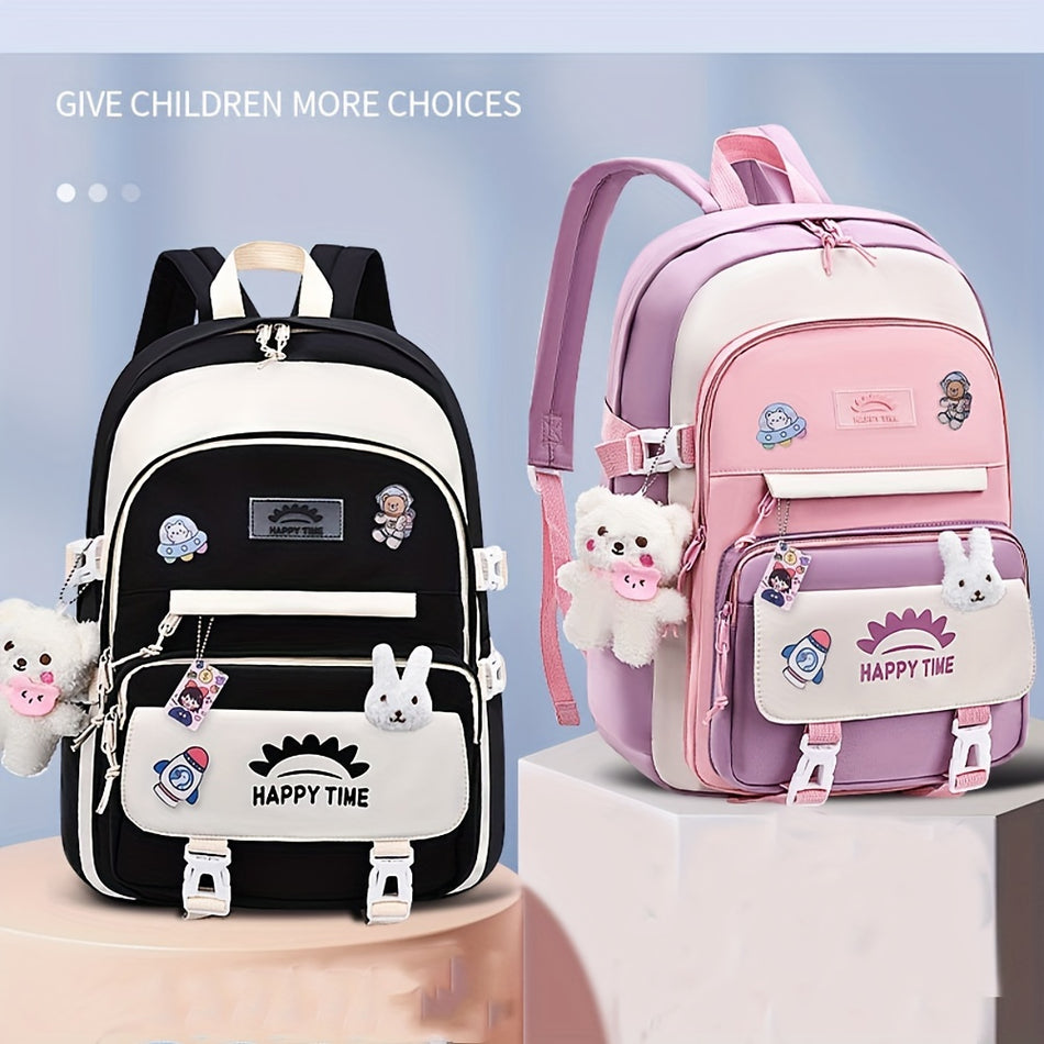 Student Style Backpack - College Fashion with Cute Badge Decoration - Cyprus