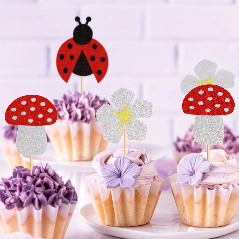 🔵 Ladybug Mushroom Flower Cake Topper for Baby Birthday Parties - Cyprus