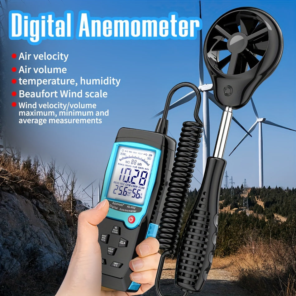 Aicevoos Handheld Digital Anemometer für Windgeschwindigkeit, Temperatur und Feuchtigkeitsmessung