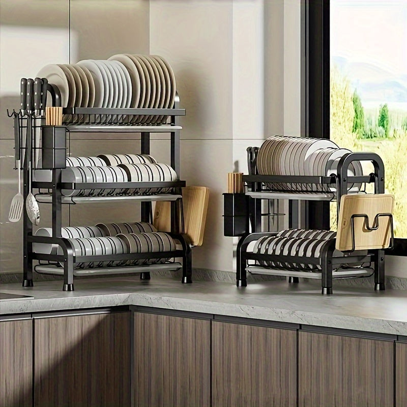 Space-Saving Double-Layer Metal Kitchen Organiser with Drainage