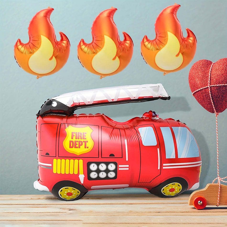 🔵 Cartoon Fire Truck Foil Balloon - Firefighter Theme Birthday Party Decoration - Cyprus
