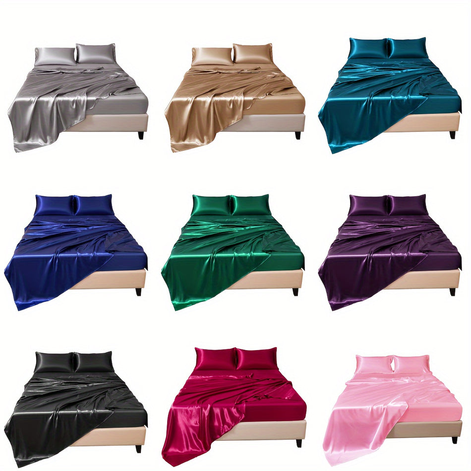 Luxury Solid Color Soft Satin Fitted Sheet Set - Cyprus