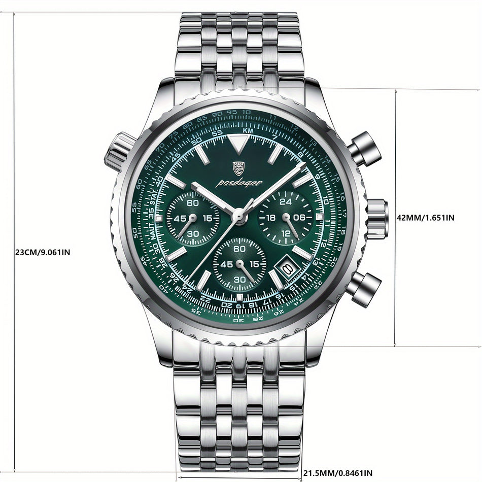 Luxury Men's Stainless Steel Watch - Waterproof, Luminous, Calendar & Chronograph - Cyprus