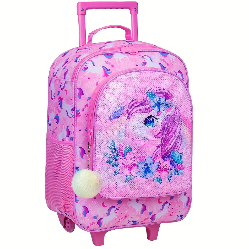 Unicorn Sequin Kids Suitcase with Roller Wheels for Girls and Boys - Cyprus