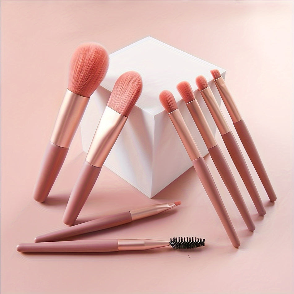 Macaron Mini Makeup Brush Set, 8pcs Portable Kit For Eye & Blush, Beginner Cosmetic Tools, Soft Synthetic Fiber, Easy-to-Apply, Travel-Friendly Beauty Brushes